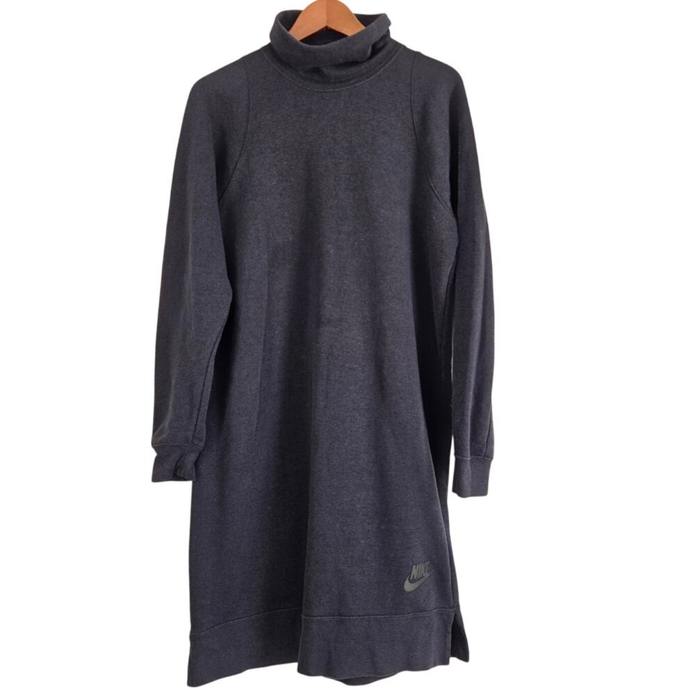 Nike Oversized Black Fleece Mock Neck Mini Athleisure Dress Sporty Chic Medium